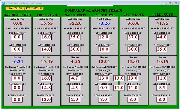 Pompalar alarm set ekranı